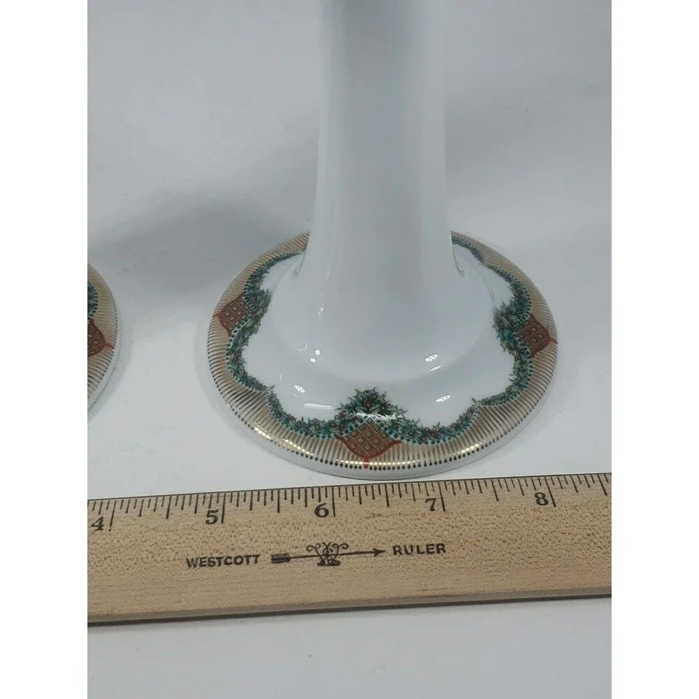 Vintage Royal Copenhagen Christmas Joy Candlesticks 503 Holly Garland Gold Trim